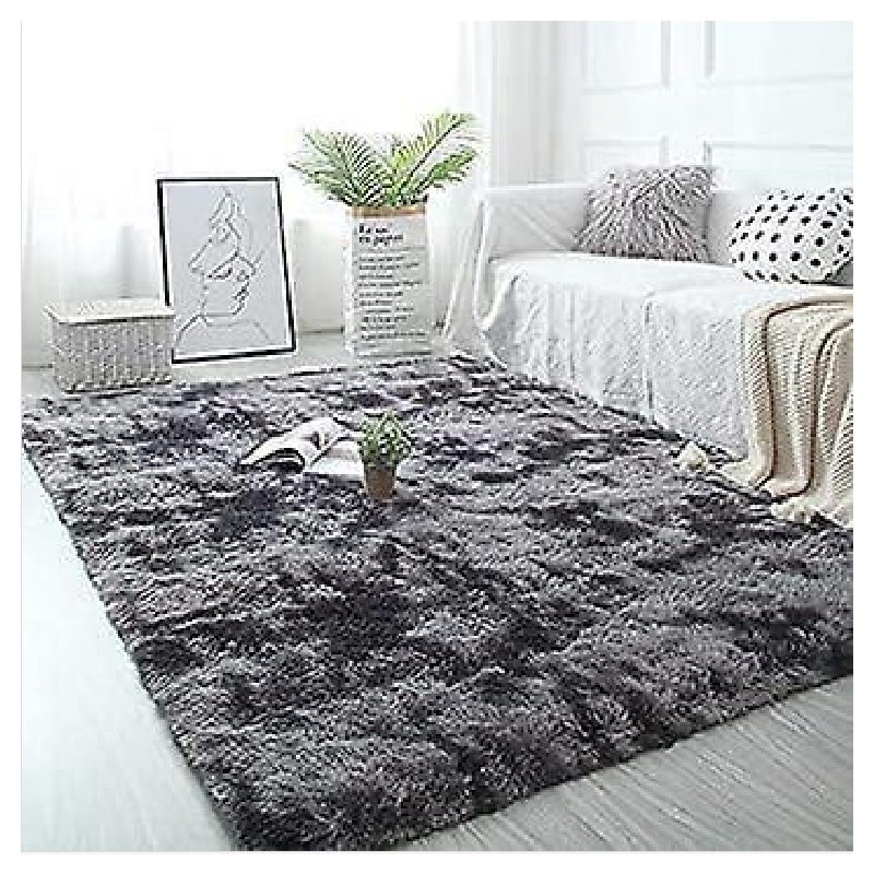 Dywan do domu z wełny jedwabnej, gruby, cieniowany, farbowany przez wiązanie, szaro-ciemnosrebrny, 80x160 cm, do salonu i sypialni