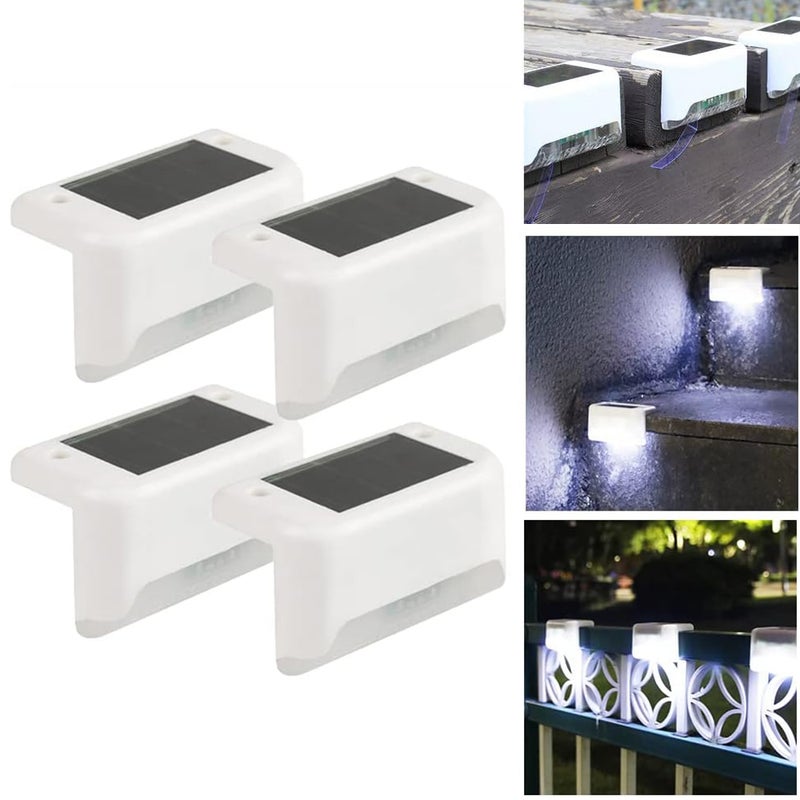 Zestaw 4 białych, wodoodpornych lamp solarnych LED do oświetlania schodów zewnętrznych