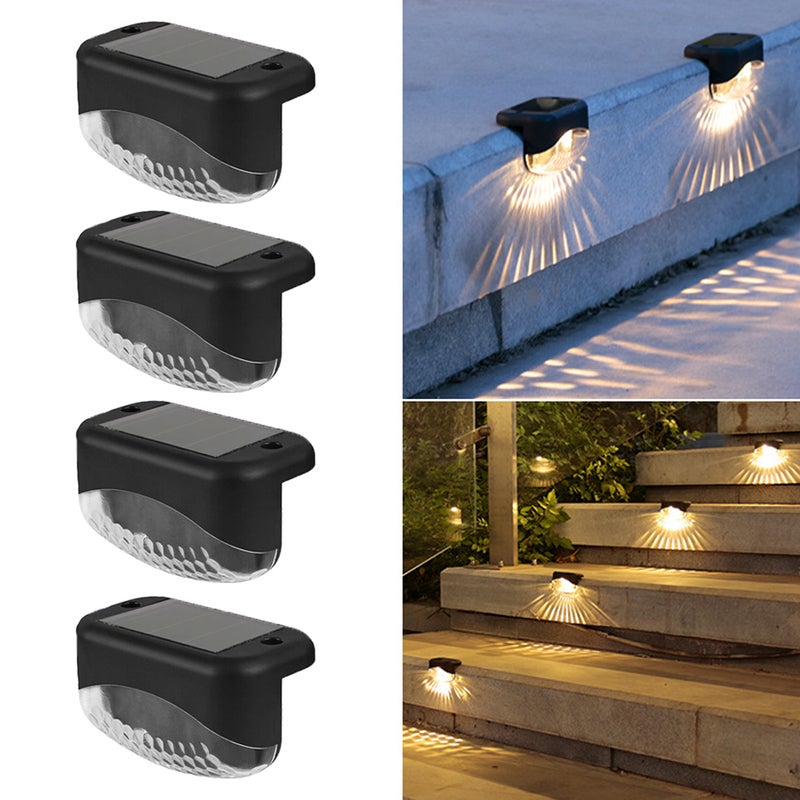 Zestaw 4 ciepłych lamp solarnych do alejek, oświetlenie zewnętrzne, wodoodporne, lampka nocna LED