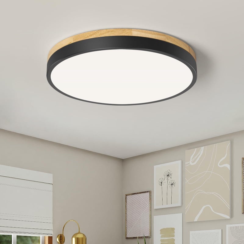 Plafon LED, Okrągły nowoczesny plafon metalowy 24 W, Światło ciepłe 3000 K do salonu, sypialni, kuchni, korytarza, jadalni, 30 cm, czarny