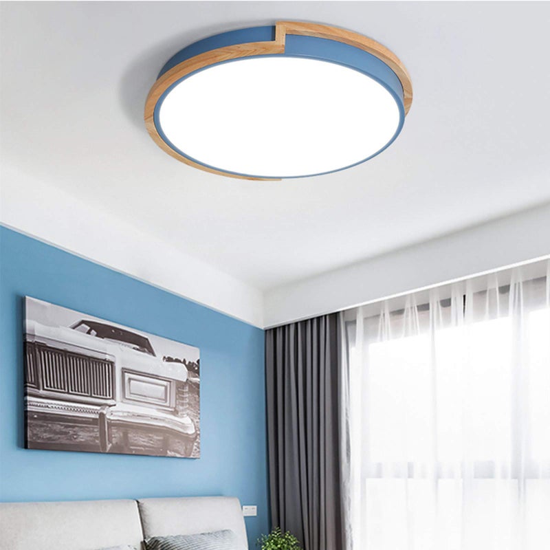 Okrągła lampa sufitowa LED, lampa sufitowa do sypialni, trzy temperatury barwowe z regulacją 3000K-6000K, odpowiednia do salonu (niebieska, 30 cm)