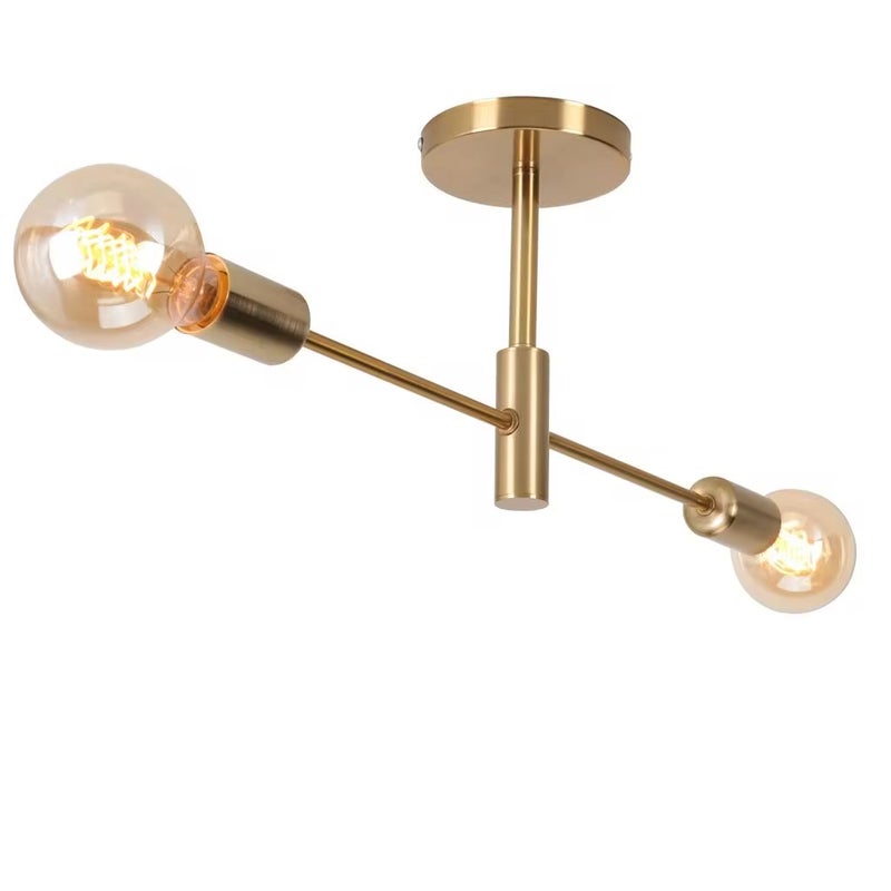 Żyrandol Sputnik, nowoczesne nordyckie oświetlenie wiszące w stylu mid-century, plafon z 2 lampami, miedziany (żarówka nie jest dołączona)