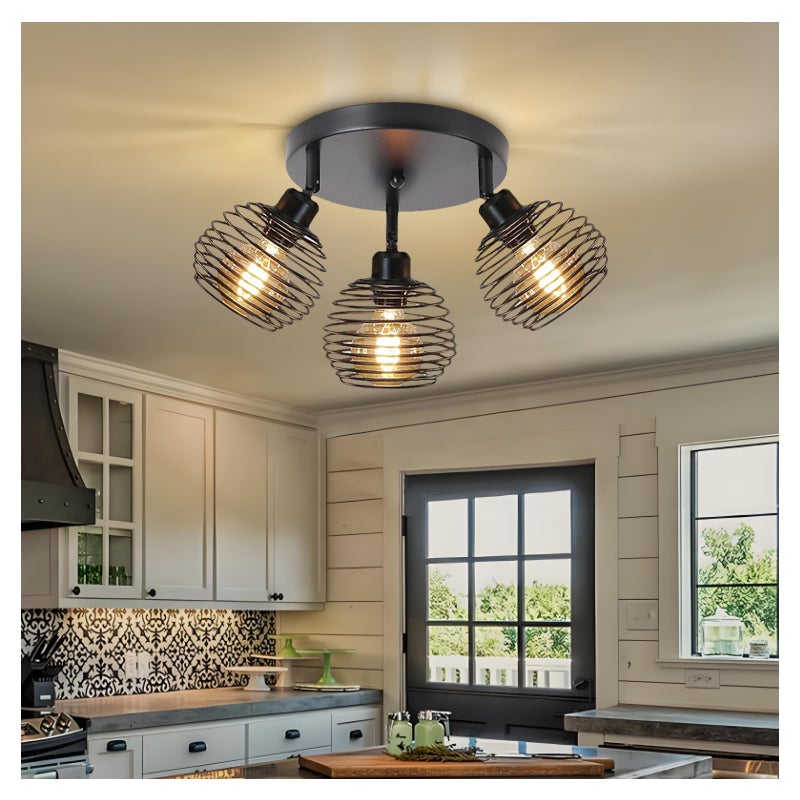 Lampa sufitowa industrialna z głowicami metalowa lampa sufitowa kolorze czarnym obrotowy żyrandol retro ażurowa lampa sufitowa salonu kuchni sypialni