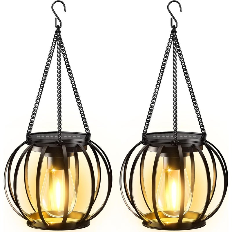 Wodoodporna metalowa wisząca lampa solarna do użytku na zewnątrz, idealna na patio, tarasy, ścieżki, werandy i do dekoracji ogrodu, zestaw 2 sztuk.