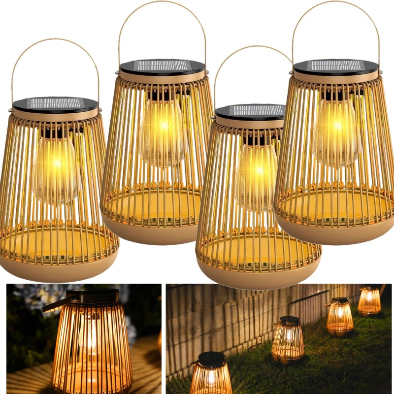 Zestaw 4 zewnętrznych lamp solarnych, wiszące lampy solarne, ręcznie tkane, IP65, do dekoracji świątecznych, ogrodowych i trawnikowych, 3000 K