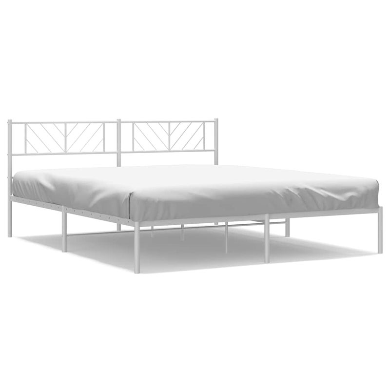 Łóżko Białe Metalowe Rama Łóżka Ze Stelażem Do Sypialni Pokoju 183x213 cm