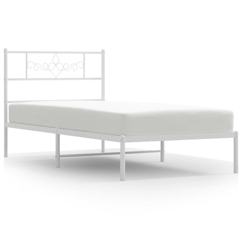 Łóżko Białe Metalowe Rama Łóżka Ze Stelażem Do Sypialni Pokoju 107x203 cm