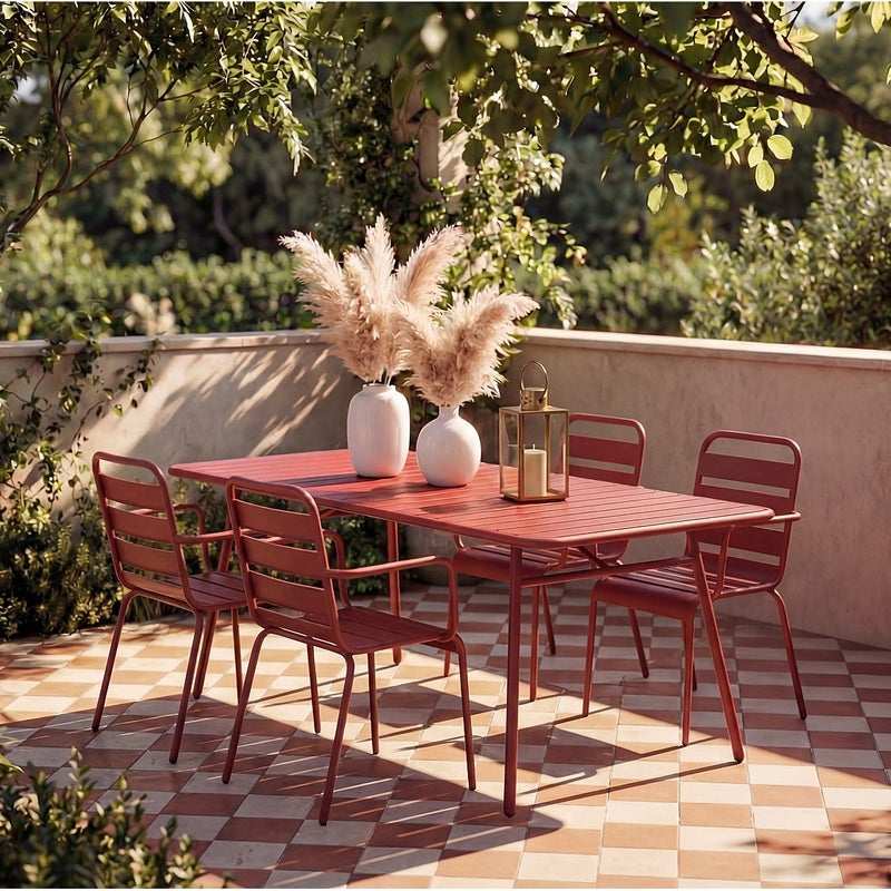 Zestaw mebli ogrodowych z metalu - stół dł. 160 cm i 4 składane fotele - Czerwony - MIRMANDE od MYLIA