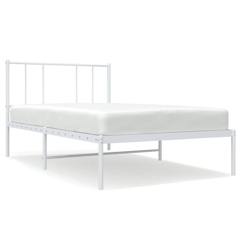 Łóżko Białe Metalowe Rama Łóżka Ze Stelażem Do Sypialni Pokoju 100x200 cm