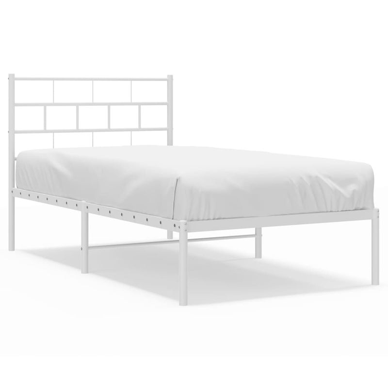 Łóżko Białe Metalowe Rama Łóżka Ze Stelażem Do Sypialni Pokoju 75x190 cm
