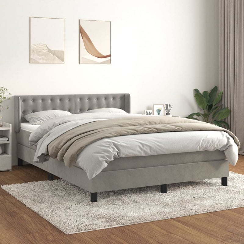Łóżko Kontynentalne z Materacem Szare Łóżko Tapicerowane do Sypialni Pokoju 140x190cm,