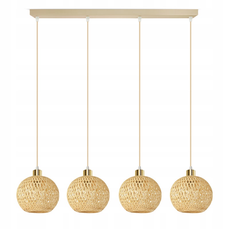 Lampa Wisząca Bambusowa Beżowa Boho 4xE27 Regulowana Wysokość Salon Nad Stół