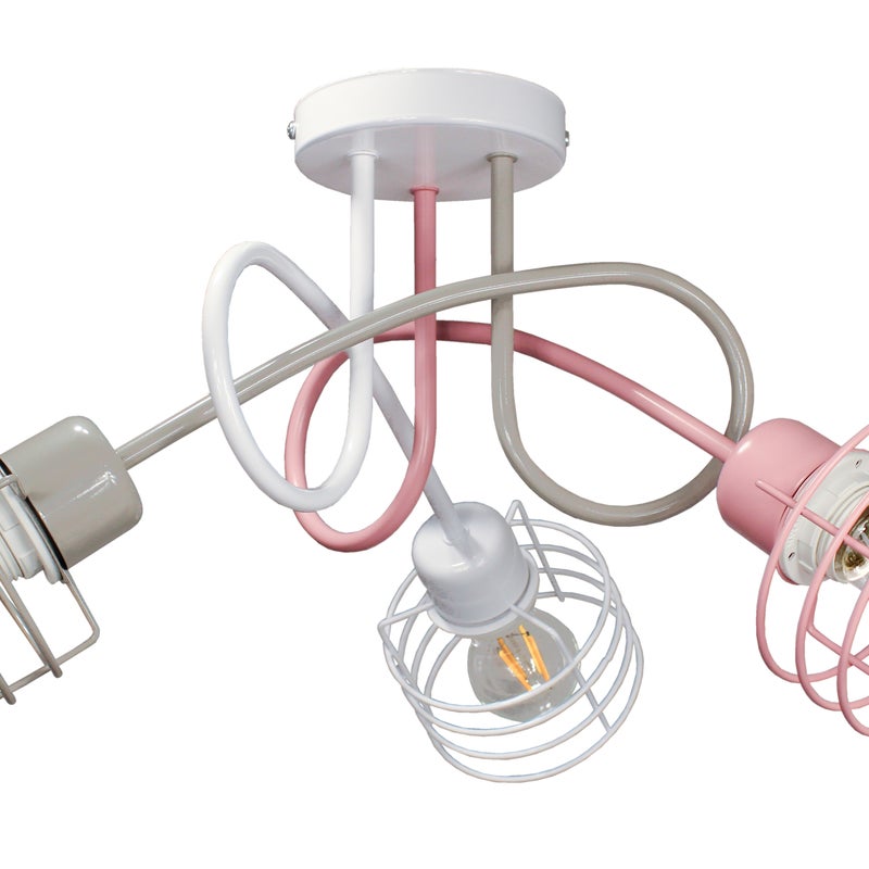 Lampa DECORI Edison Mini Kosz 3 Biały Różowy Szary, 1 szt.