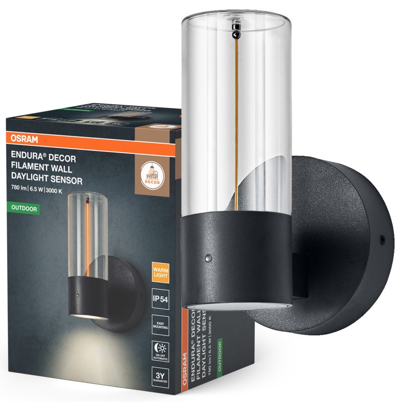 Kinkiet Ogrodowy Osram Lampa Elewacyjna Zewnętrzna LED z Czujnikiem Zmierzchu 6.5W 470lm 3000K Ciepła biel Szary IP54 1 szt.
