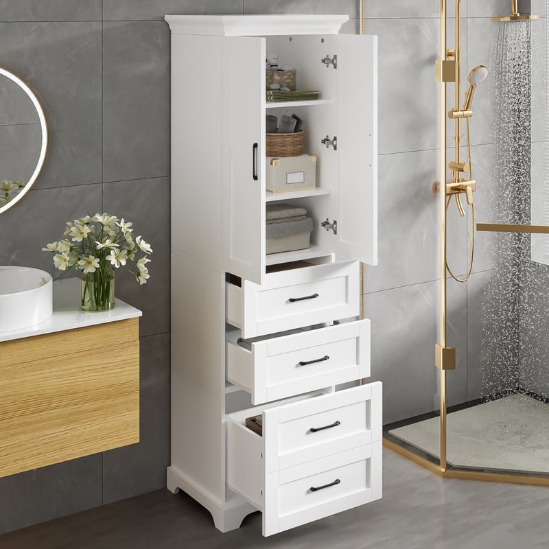 Szafka pod umywalkę 57 x 38 x 180 cm - Z 3 szufladami i 2 drzwiami - regulowane półki - MDF - biała