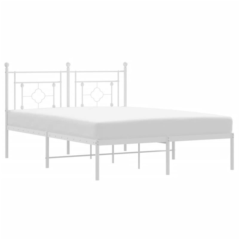 Łóżko Metalowe Białe Rama Łóżko Ze Stelażem Do Sypialni Pokoju 135x190 cm