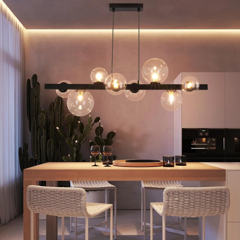 NETTLIFE Lampa wisząca do jadalni, lampa wisząca do salonu, lampa wisząca G9, 8 żarówek, przezroczysta