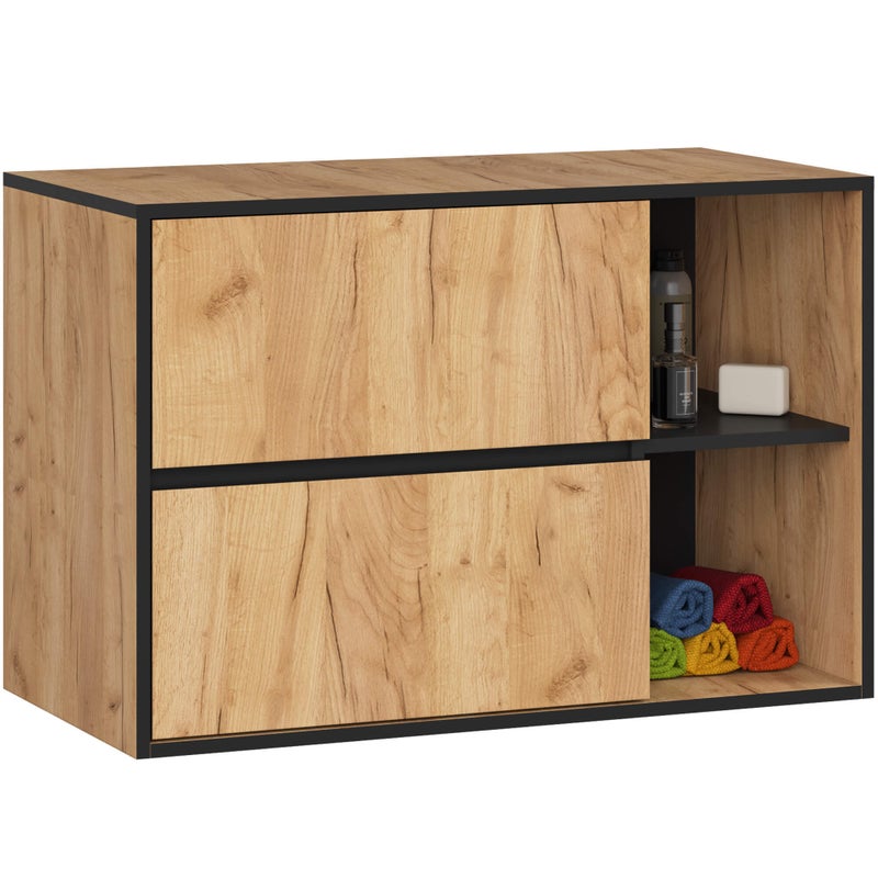 Szafka łazienkowa pod umywalkę AKORD VAMI Dąb Craft, Czarny 90 cm 2 szuflady 2 półki 90x60x45,5 cm