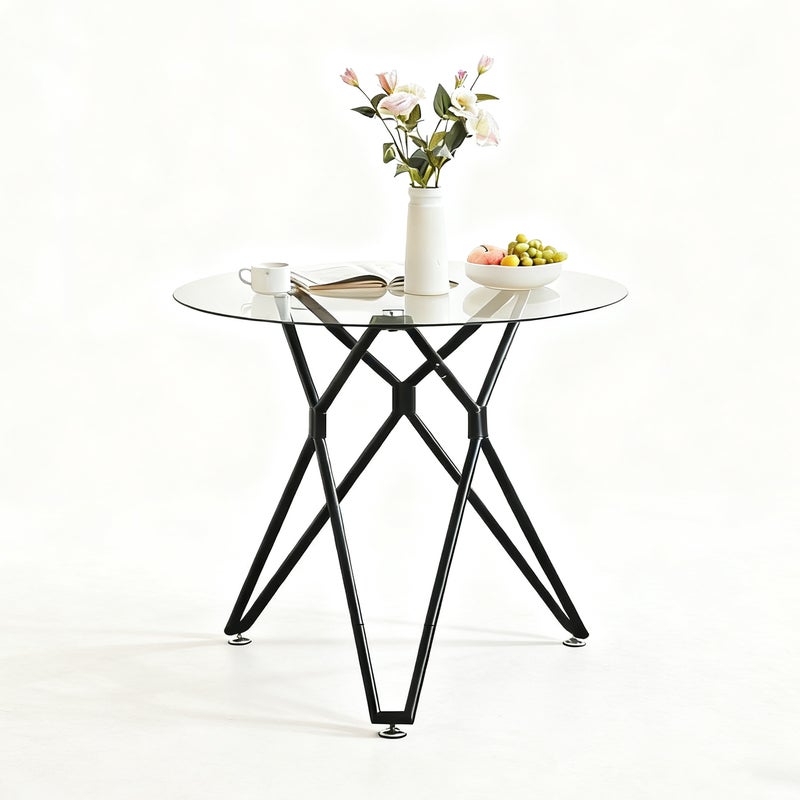 Okrągły stół do jadalni z hartowanego szkła, odpowiedni dla 1–4 osób, czarny