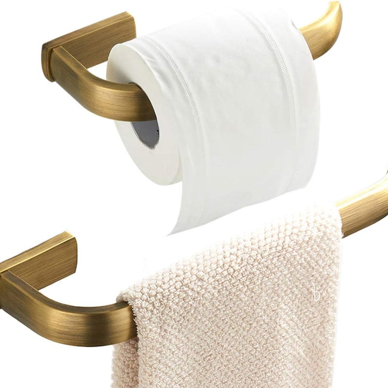 Dwuczęściowy zestaw akcesoriów łazienkowych - ścienny pierścień na ręcznik z mosiądzu i uchwyt na papier toaletowy, brąz szczotkowany