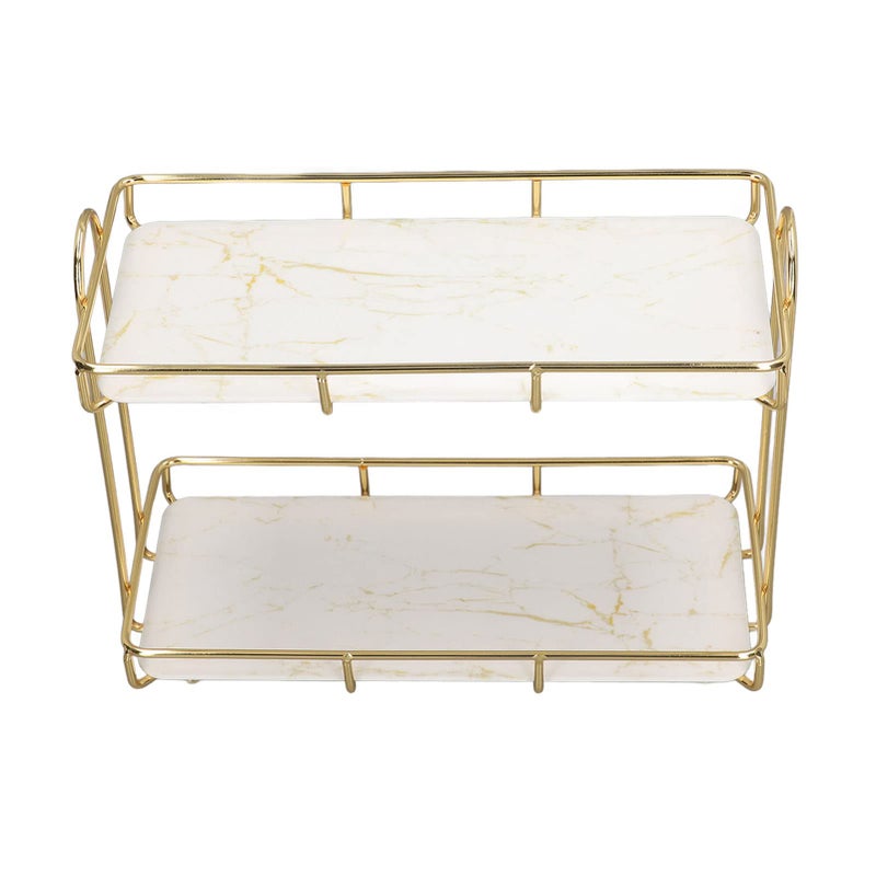 Dwupoziomowa półka łazienkowa, wolnostojąca półka z przegrodą, stojak do przechowywania kosmetyków, złoty (mały)