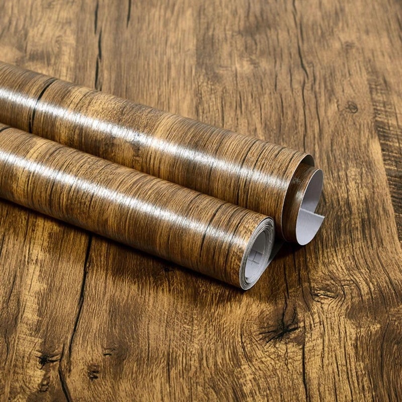 Samoprzylepna tapeta w paski z efektem drewna, wykonana z PVC, idealna na meble i ściany. Dekoracyjna folia samoprzylepna (40 x 300 cm).