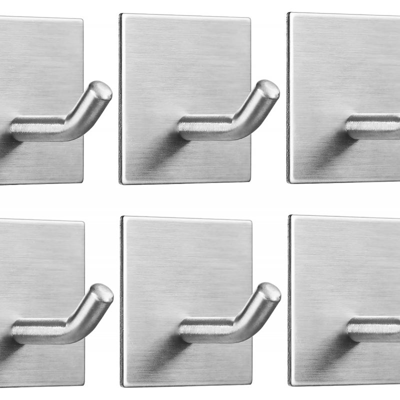 6 sztuk samoprzylepnych wieszaków na ręczniki montowanych na ścianie, 3M samoprzylepne ze stali nierdzewnej, wodoodporne, nierdzewne, bez wiercenia,