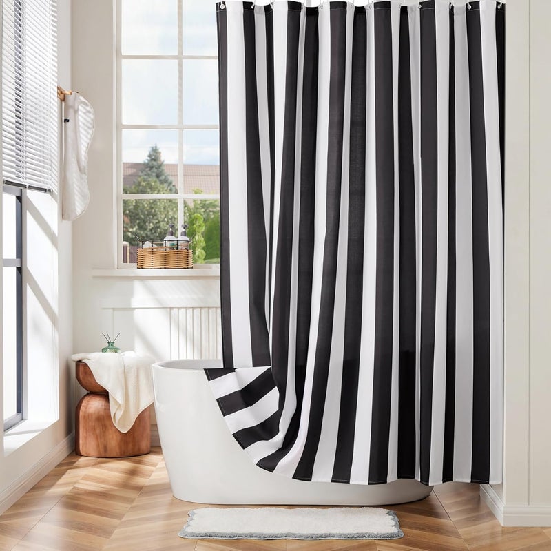 Zasłona prysznicowa w paski 180x210 cm - wodoodporna i odporna na pleśń - 12 haczyków w zestawie - idealna do oddzielenia strefy prysznica