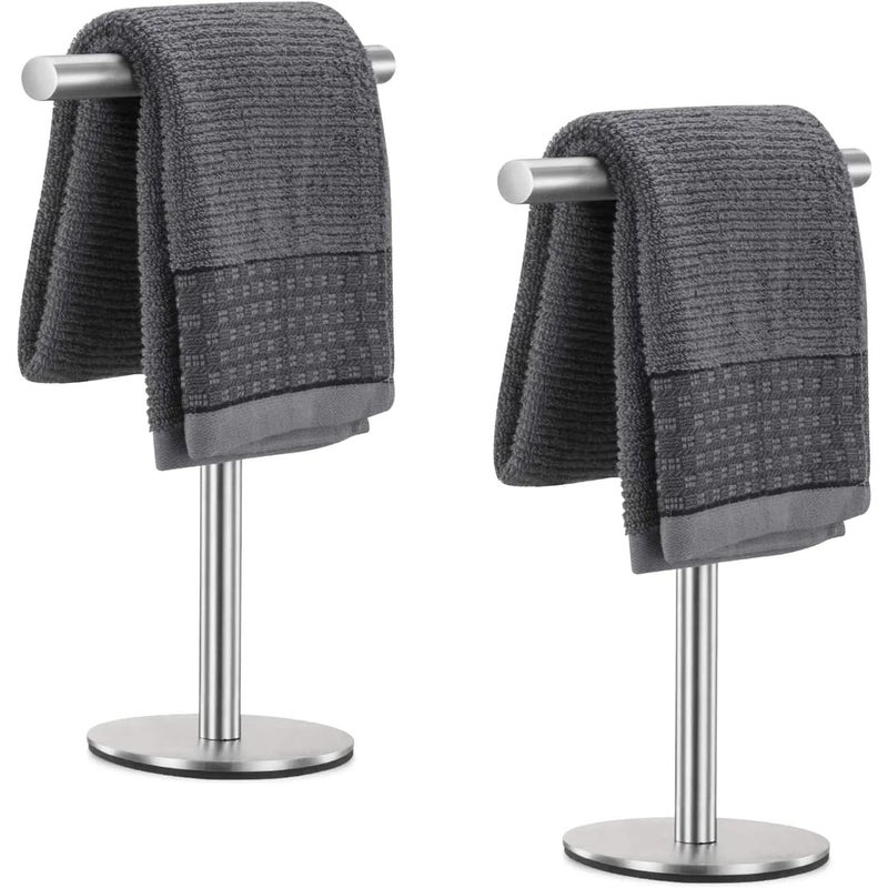 Nowoczesny 2-częściowy pionowy wieszak na ręczniki, wieszak na ręczniki ze stali nierdzewnej, okrągła podstawa, 12*30,5*26 cm, srebrny
