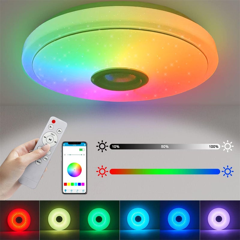 Ściemniana lampa sufitowa LED RGB o mocy 36 W z głośnikiem Bluetooth, pilotem i aplikacją do sypialni i salonu