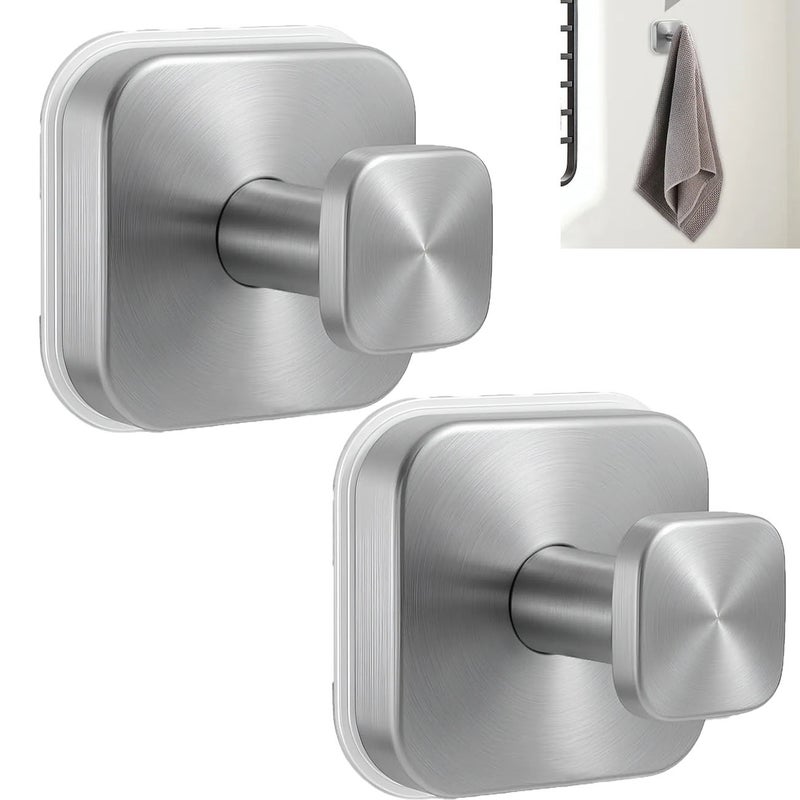 Zestaw 2 przyssawek ze stali nierdzewnej 304, łazienkowe haczyki ścienne, zdejmowane bez wiercenia, wytrzymują obciążenie 5 kg, srebrne