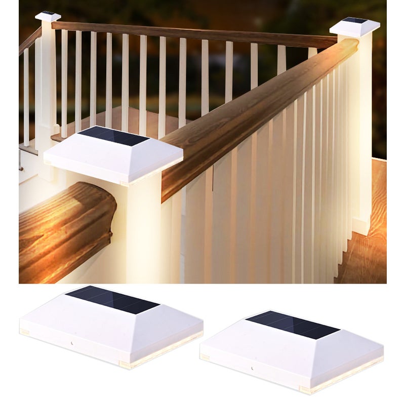 Zestaw 2 lamp solarnych do słupków ogrodzeniowych, lampa tarasowa do słupków 3,5 x 3,5 i 4 x 4 do dekoracji tarasów ogrodowych