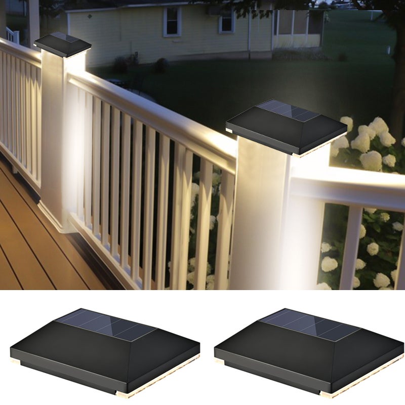 Zestaw 2 lamp solarnych na słupy, wodoodporne zewnętrzne lampy solarne do ogrodu, tarasu, ganku, 127 x 105 x 34 mm