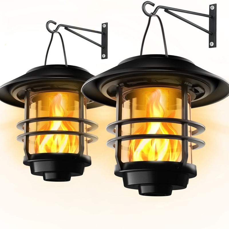 Zestaw zewnętrznych słonecznych latarni ściennych migoczący płomień słoneczne lampy ścienne wiszące słoneczny uchwyt ścienny na ganek