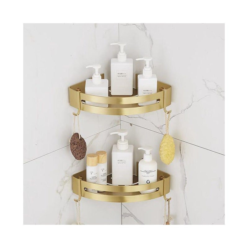 Narożna półka prysznicowa bez wiercenia, półka łazienkowa Starlight (błyszczące piaskowe złoto, 2 poziomy)