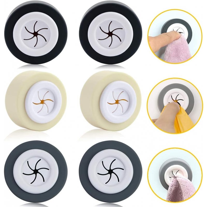 Przylepny uchwyt na ręczniki kuchenne, 6-częściowy, uchwyt na ręczniki do prania, haczyki, uchwyt na ręczniki kuchenne na szafce (czarny/szary/beżowy)