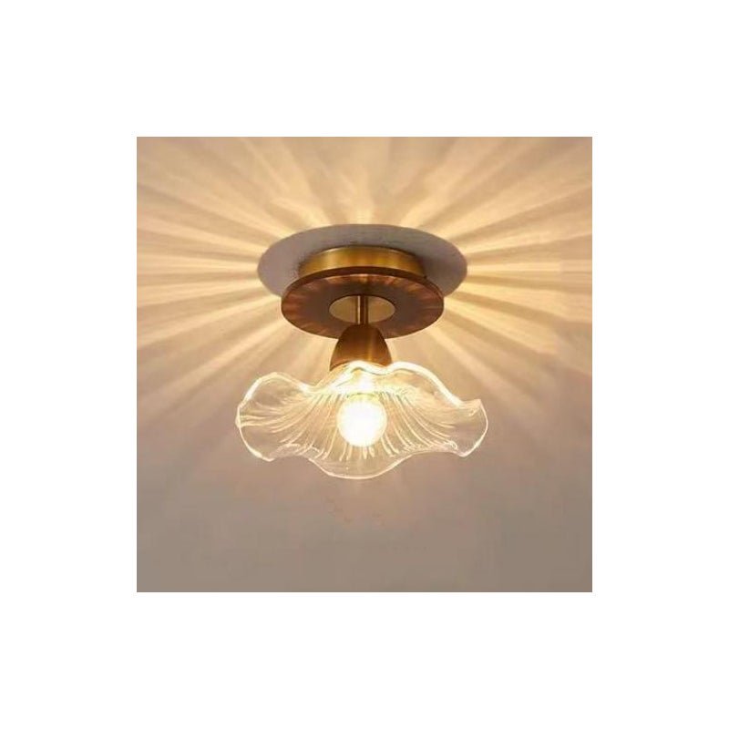 Lampa do przedpokoju z płatkami, francuska lampa sufitowa retro, do salonu, [orzech + przezroczysty], ciepłe światło, 220V, podstawa E27