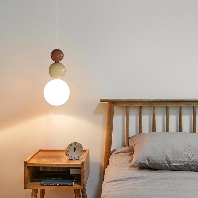 Nowoczesna lampa wisząca LED w stylu skandynawskim z regulacją wysokości beżowa lampa sufitowa do sypialni salonu i lampka nocna biało-brązowa