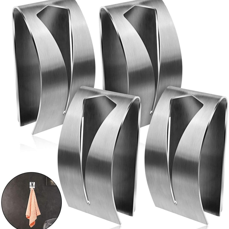 4 sztuki samoprzylepnych uchwytów na ręczniki, uchwyt na ściereczki ze stali nierdzewnej, ścienny metalowy wieszak na ściereczki