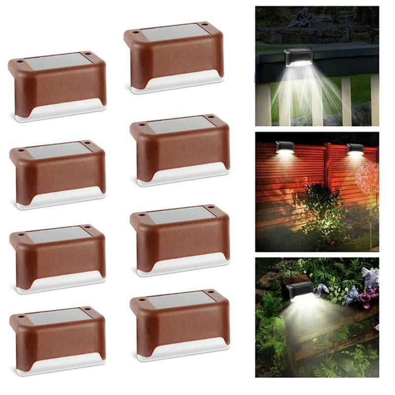 Zestaw 8 białych solarnych lamp tarasowych LED do balustrad, schodów, ogrodzeń i dziedzińców