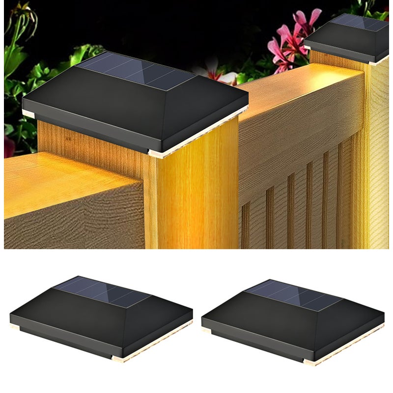 Zestaw 2 lamp solarnych na słupy, wodoodporne zewnętrzne lampy solarne do ogrodu, tarasu, ganku, 127 x 105 x 34 mm