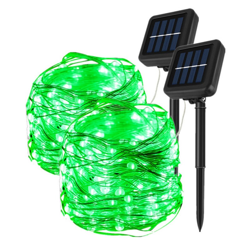 2Pcs 8 Modes Solar String Light 20 m 200 LED Wodoodporna zewnętrzna lampa solarna do dekoracji ogrodu - zielona