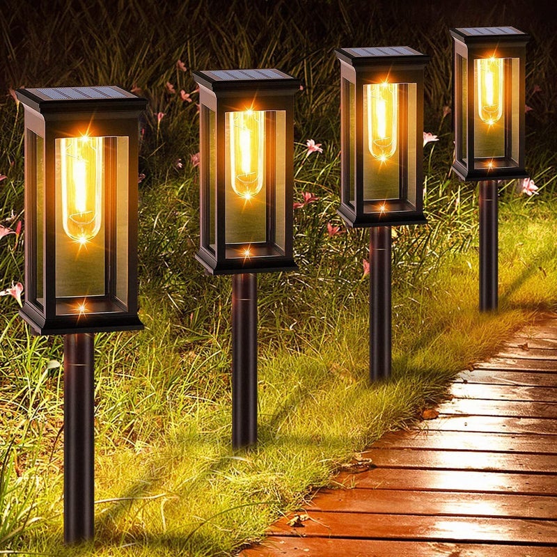 4 sztuki, solarne lampy ogrodowe z ciepłym białym światłem wolframowym, lampa solarna do ogrodu, trawnika, tarasu, dziedzińca