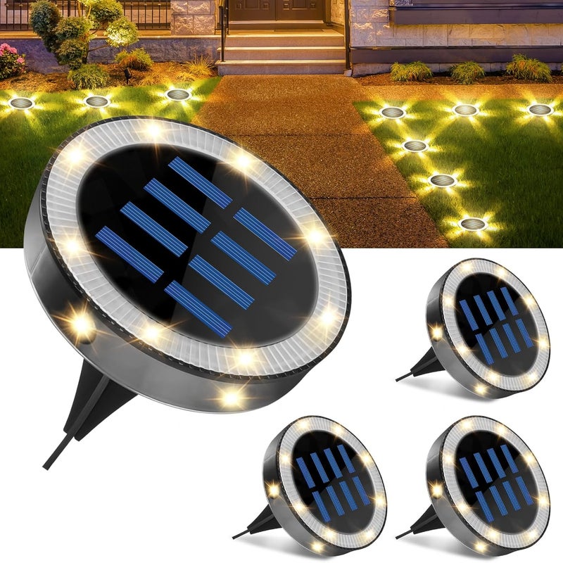 Zestaw 4 sztuk 6LED Zewnętrzna lampa solarna, oświetlenie ogrodowe, wodoodporna lampa solarna IP44, wpuszczany reflektor na taras ścieżki