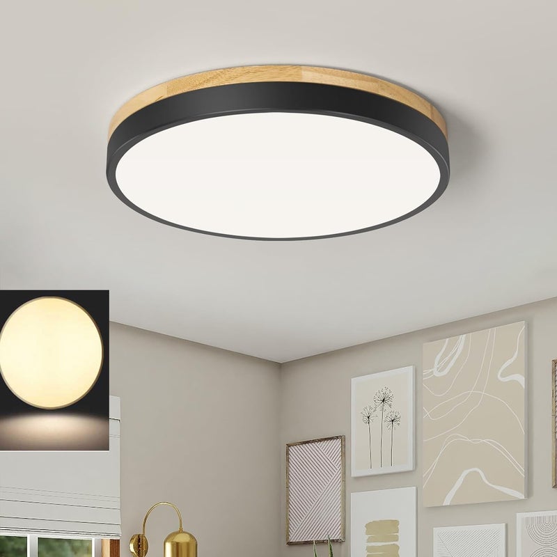 Czarna lampa sufitowa LED nowoczesna pojedyncza okrągła wpuszczana lampa sufitowa płaska lampa sufitowa drewniana lampa do korytarza ciepłe światło