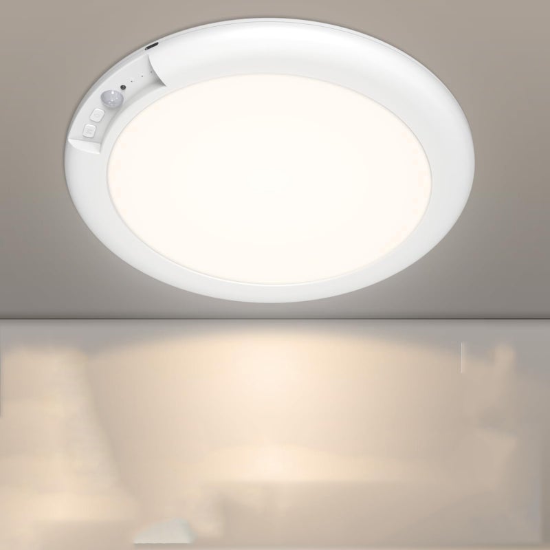 Lampa sufitowa z czujnikiem ruchu, okrągła lampa sufitowa LED, oświetlenie szafy 220 V, światło białe 6 500 K (baterie + pilot nie są dołączone)