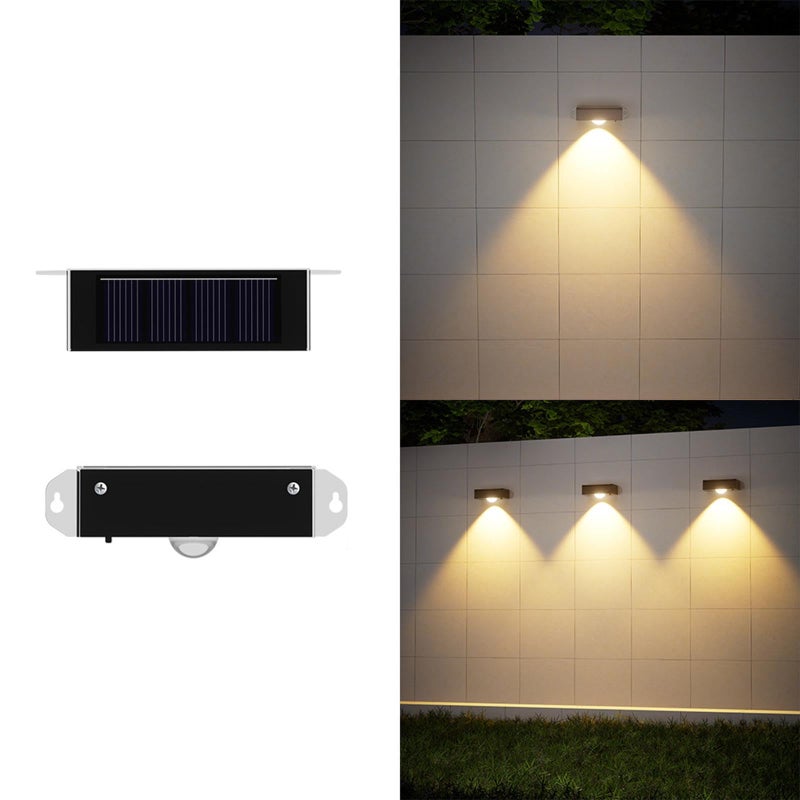 Zestaw 4 zewnętrznych solarnych lamp ściennych, lampy solarne na werandę, reflektory zewnętrzne, 1 oświetlenie LED, barwa ciepła biała
