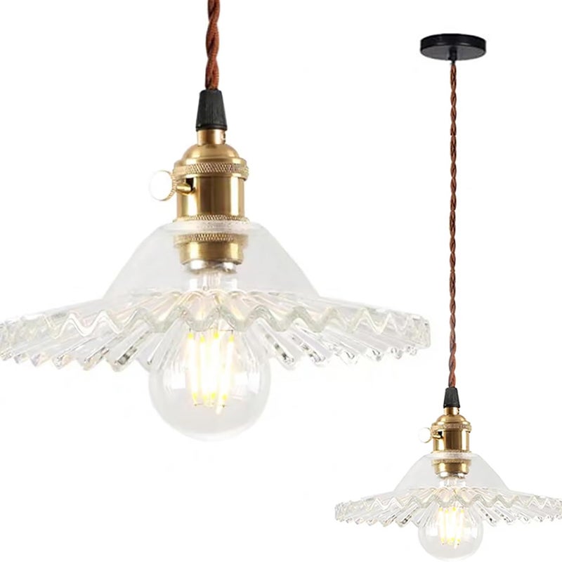 Industrialny, nowoczesny, vintage żyrandol sufitowy Edison, dekoracyjna lampa wisząca E27 z mosiężną podstawą i szklanym kloszem (kolor transparentny)