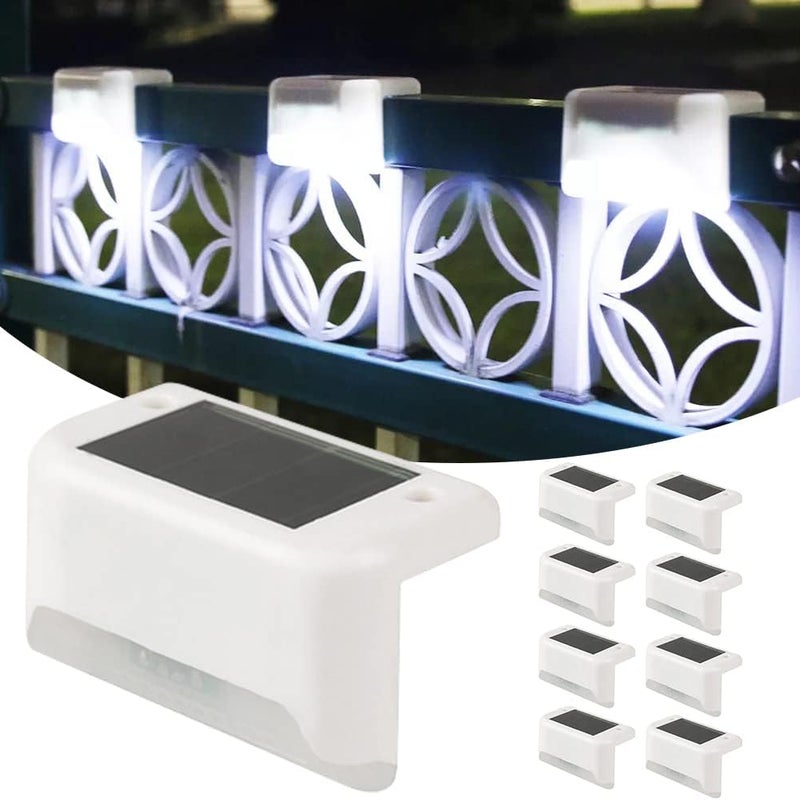 Zestaw 8 białych, wodoodpornych lamp solarnych LED do oświetlenia stopni zewnętrznych