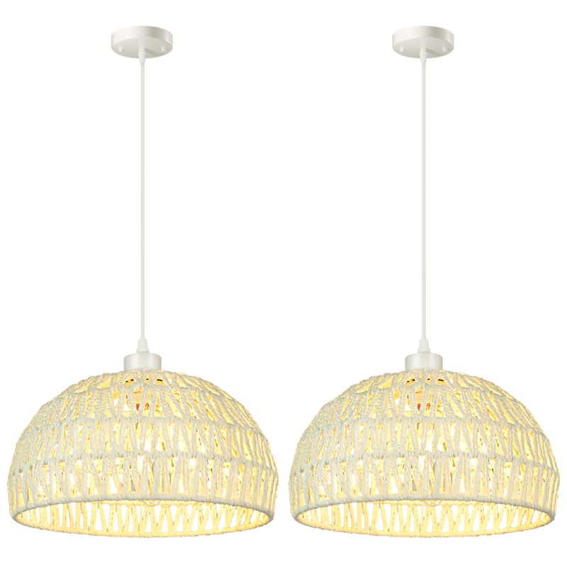 Zestaw 2 rustykalnych żyrandoli z żarówką, lampa wisząca, plafon, lampa wisząca w stylu bohemy, regulowana wysokość, biały, ciepłe światło 3000 K